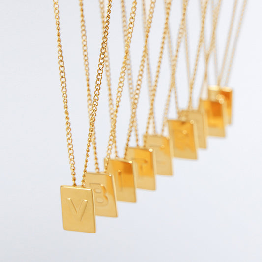 18K  personalized square shape necklace with all 26 letters