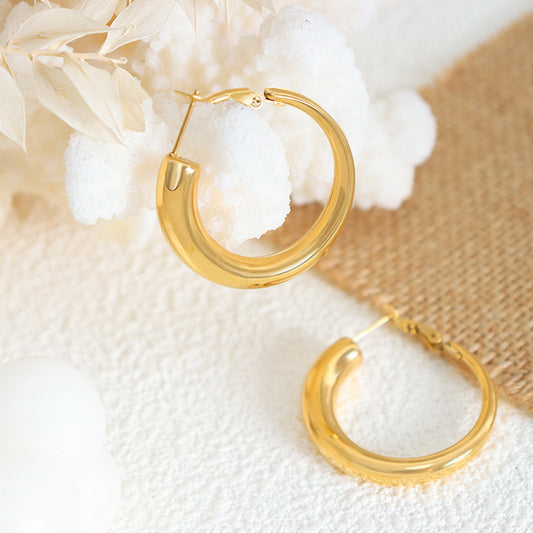 18K Gold Simple Hollow Round Earrings