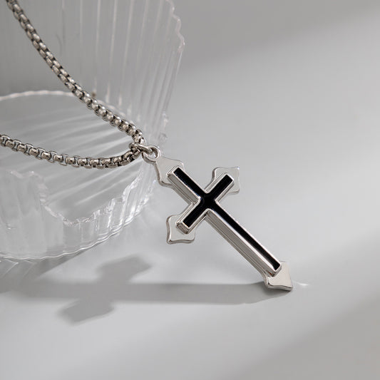 Black and Silver Cross Design Necklace